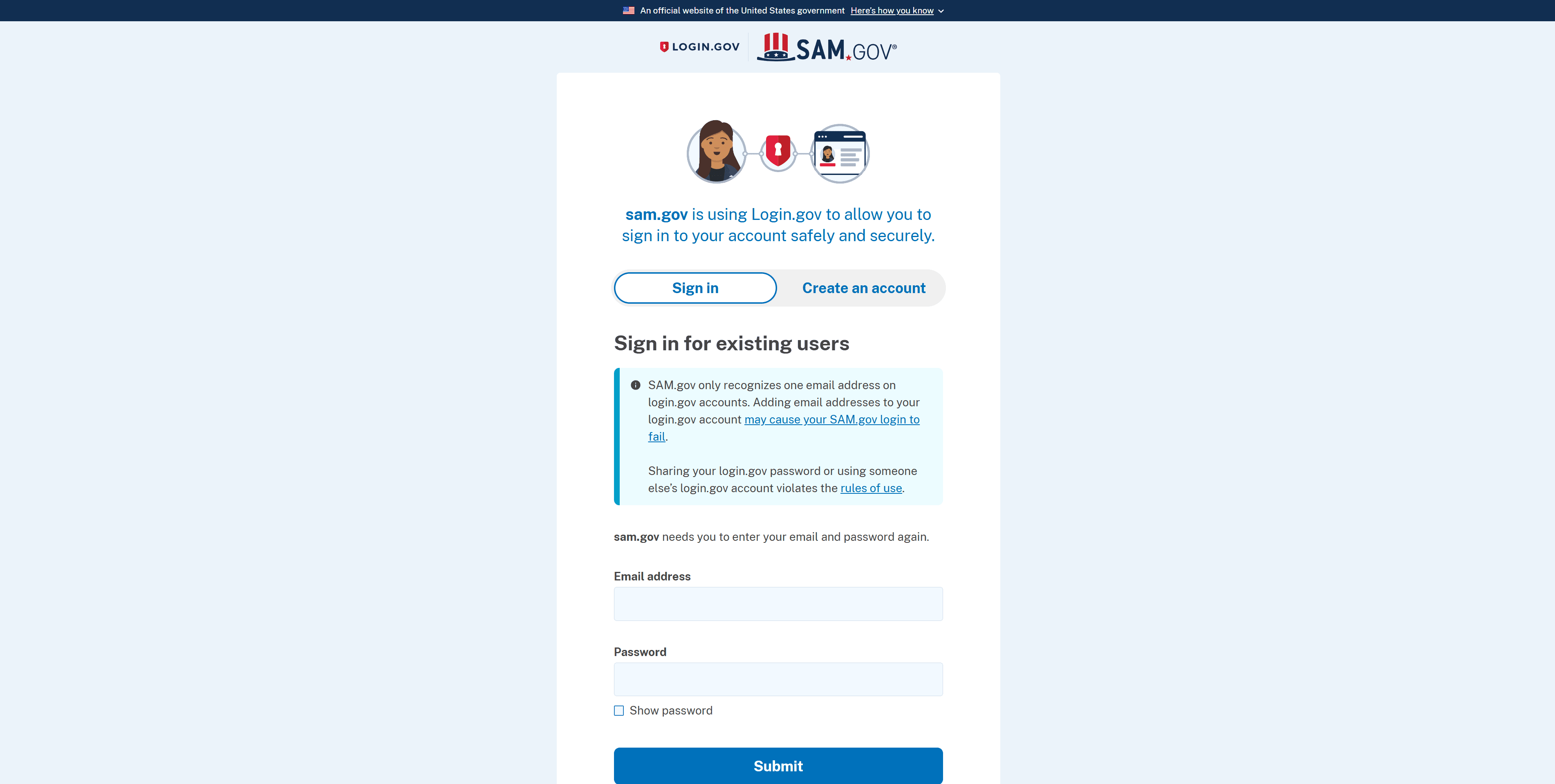 SAM.gov Get Started with Registration and the Unique Entity ID page showing four numbered steps.